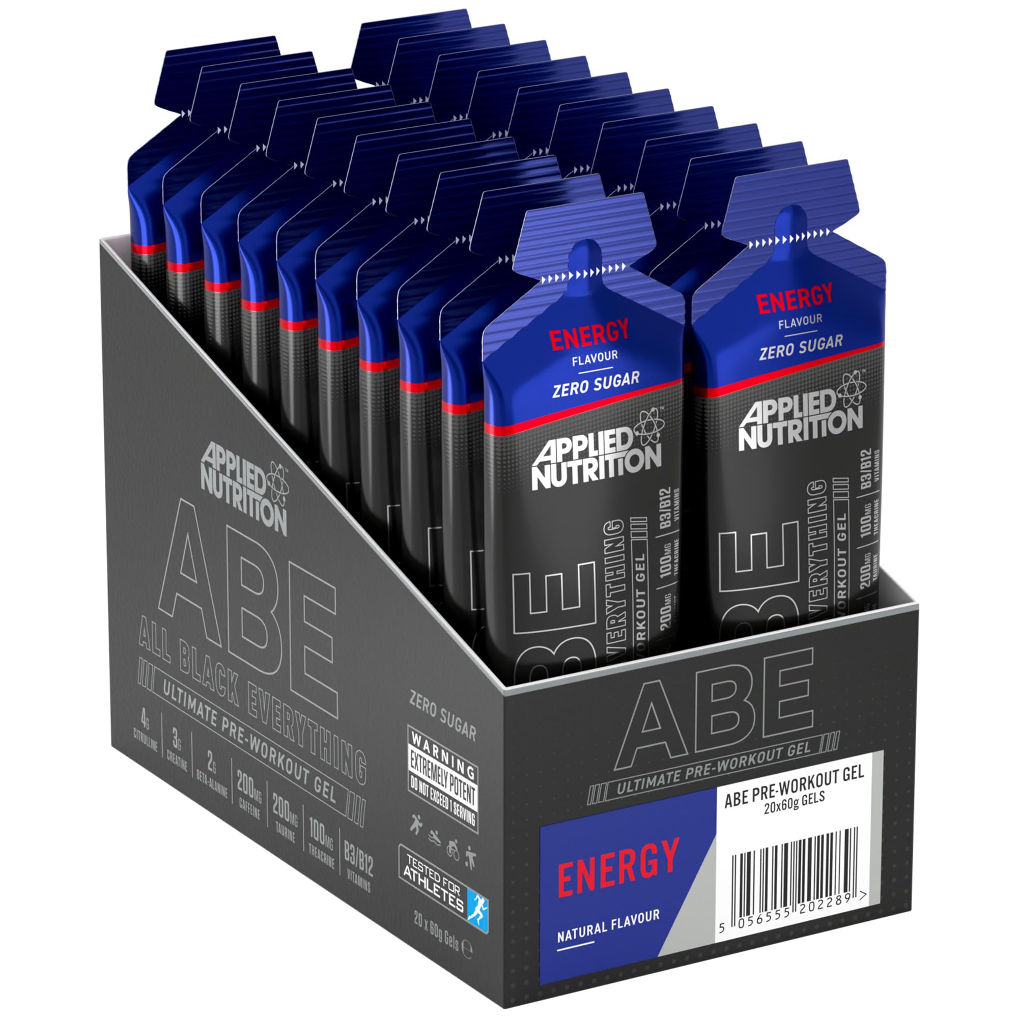Applied Nutrition ABE Pre Workout Gel - All Black Everything Pre Workout Gel, Energy & Physical Performance with Citrulline, Creatine, Beta Alanine (20 x 60ml Gels) (Energy Flavour)