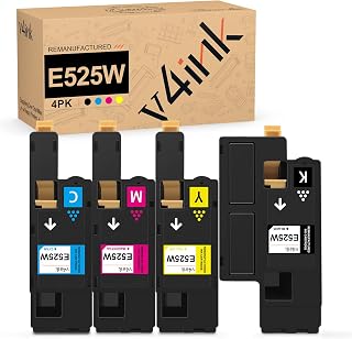 V4INK Compatible Toner Cartridge Replacement for Dell 525 E525 E525W (KCMY 4-Pack), for use in Dell E525w Wireless Color Printer for Dell 593-BBJX 593-BBJU 593-BBJV 593-BBJW