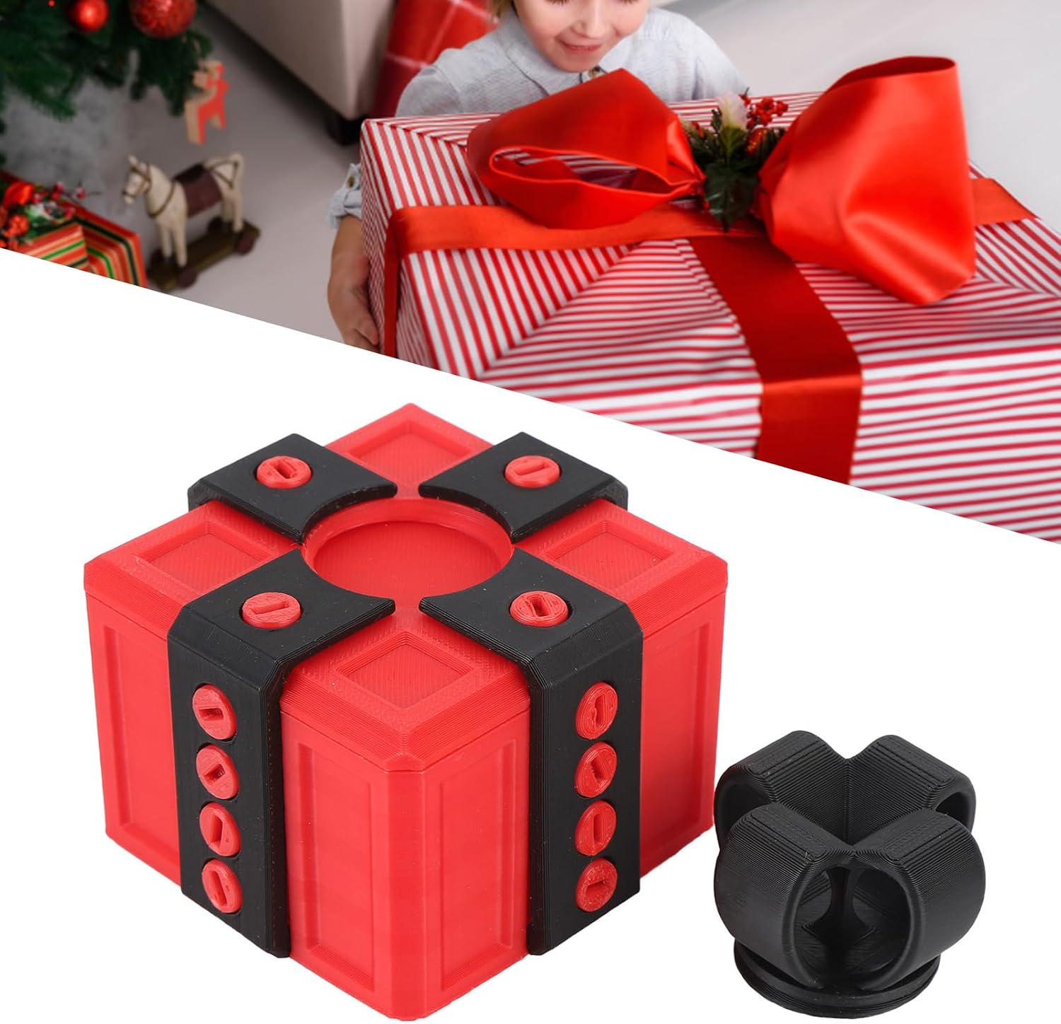 Garosa Annoying Present Box, Unique 3D Printed Prank Gift with Screws for Christmas Halloween Birthday Party Decorations Toy Storage (Red Black) image 3
