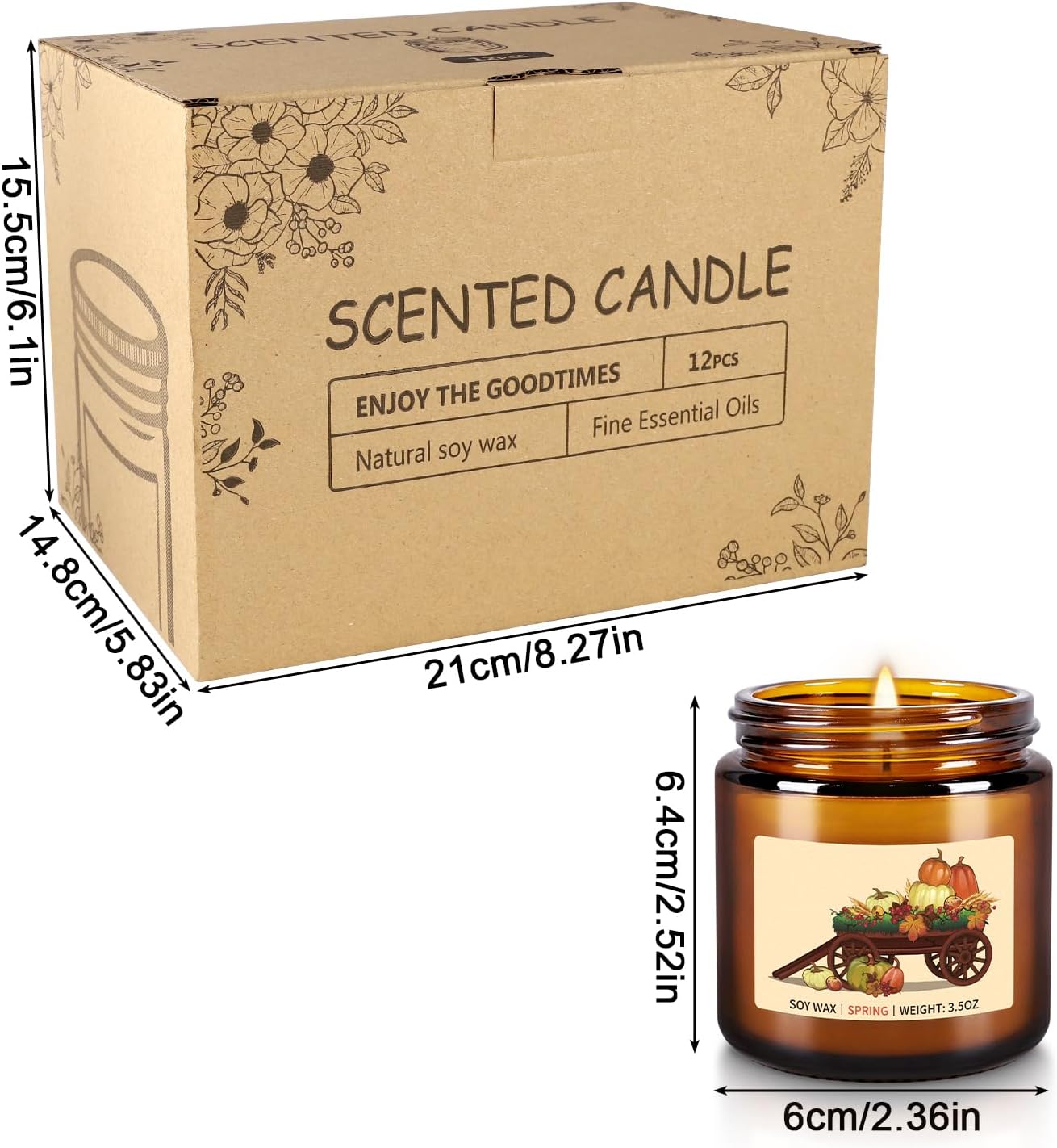 12 Pack Fall Scented Candles Set, 3.05oz Soy Wax Autumn Candles with Harvest Fragrances, Long Lasting Aromatherapy Jar Candles for Home Decor, Gift Ready for Thanksgiving Housewarming Cozy Vibes