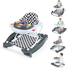 BABY JOY 6-in-1 Baby Walker, Foldable Baby Walker with Wheels, Adjustable Height, Music, Lights, Bouncer & Rocker Mode, Baby Walkers for Boys Girls 6-14 Months (Gray)