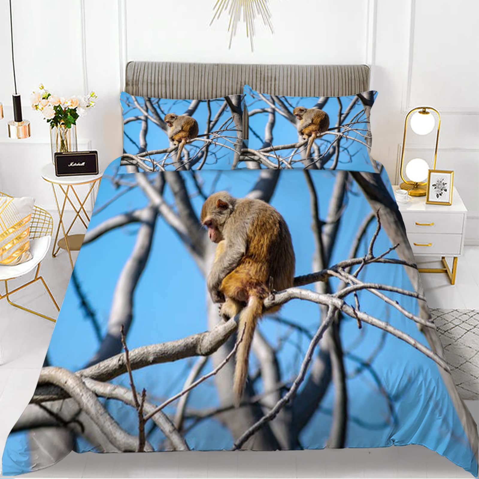 Parure de lit 90x190 enfant singe bleu housse de couette 90x190 ado fille garçon