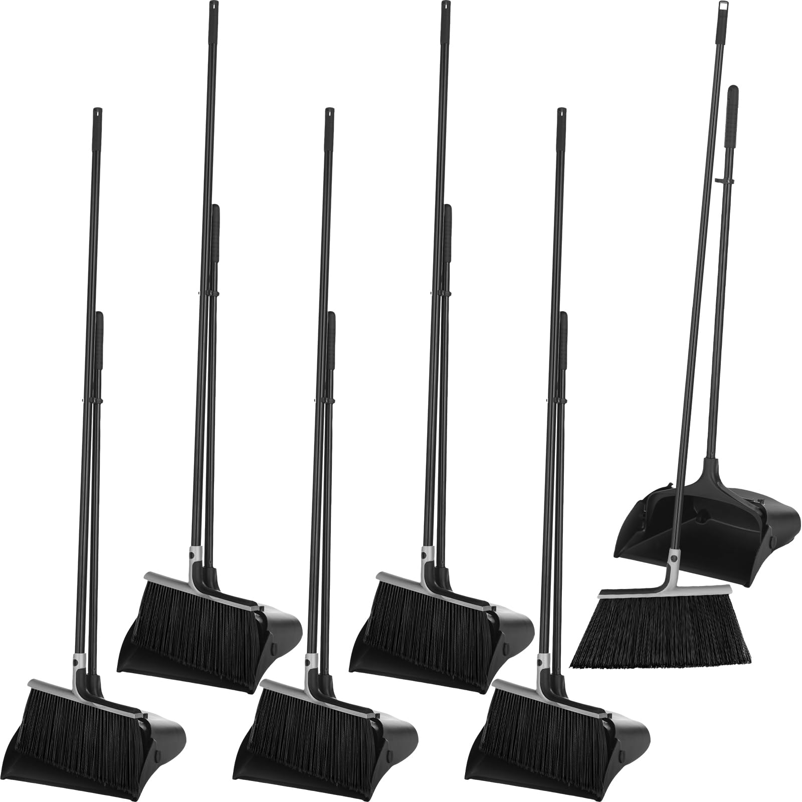 Yungyan Juego de 6 escobas con recogedor con mango largo de 54 pulgadas de largo, recogedor vertical de plástico y escoba para limpieza de suelos, hogar, oficina, restaurante, uso interior y exterior