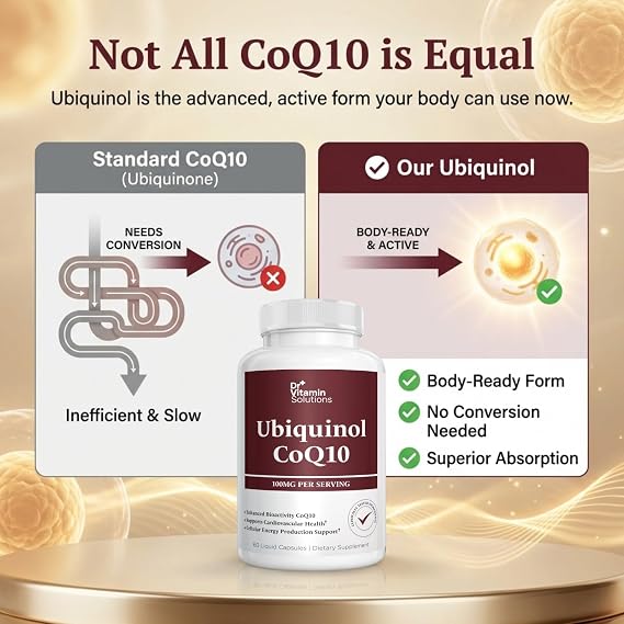 Ubiquinol CoQ10 100 mg Active Form of Coenzyme Q10 with Enhanced Bioactivity Heart & Cardiovascular Health Support, Antioxidant & Cellular Energy Production Formula, Non-GMO, 60 Softgels