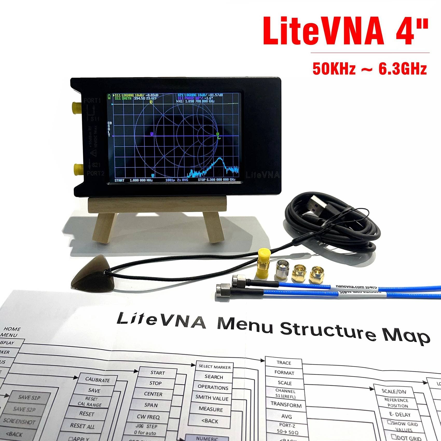 Nuevo LiteVNA-64 50KHz-6.3GHz LiteVNA 4Inch Pantalla táctil Vector Analizador de red UHF Analizador de antena de NanoVNA