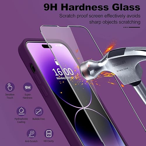 Miniatura 83 de BossKiss Funda compatible con iPhone 14 Pro, silicona mejorada [protección de cámara] [2 protectores de pantalla 9H], forro interior de microfibra