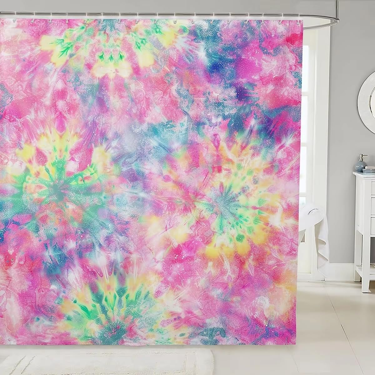 IHHGNB Kids Tie Dye Shower Curtain,Girls Bohemian Hippie Bath Curtain, Watercolor Machine Washable Shower Curtain for Bathroom(120x180cm(47x71in)