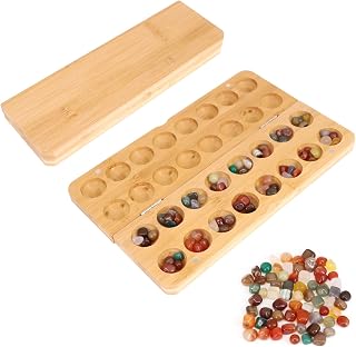 Faltbare Kalaha Spiel mit 65 Steine, Kalaha Brettspiel mit Steinen, Mancala Spiel aus Holz, Steinchenspiel, Edelsteinen Strategiespiele für Kinder Erwachsene