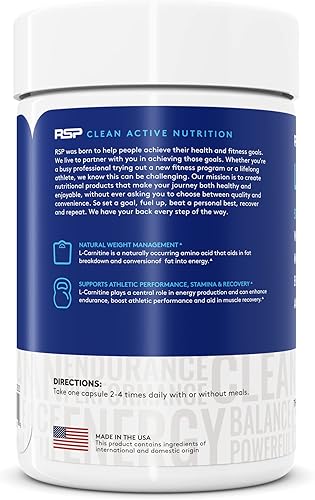 Miniatura 3 de RSP L-Carnitina Carnitina L no estimulante suplemento de pérdida de peso y metabolismo para hombres y mujeres píldoras de dieta de entrenamiento de