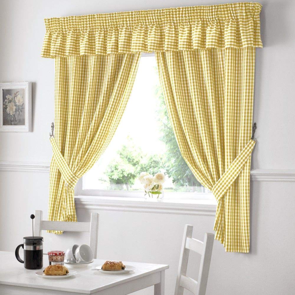 Alan Symonds Gingham Kitchen Curtains Yellow 46 x 54, 117 l x 137 h centimeters