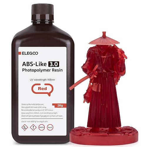 ELEGOO Upgraded ABS-Like Resin 3.0, 405nm UV-Curing 3D Printer Resin with Higher Precision and lower Shrinkage, Enhanced Strength and Toughness Photopolymer Resin for LCD Printer Clear Red 2KG - Clear Red V3 2000g