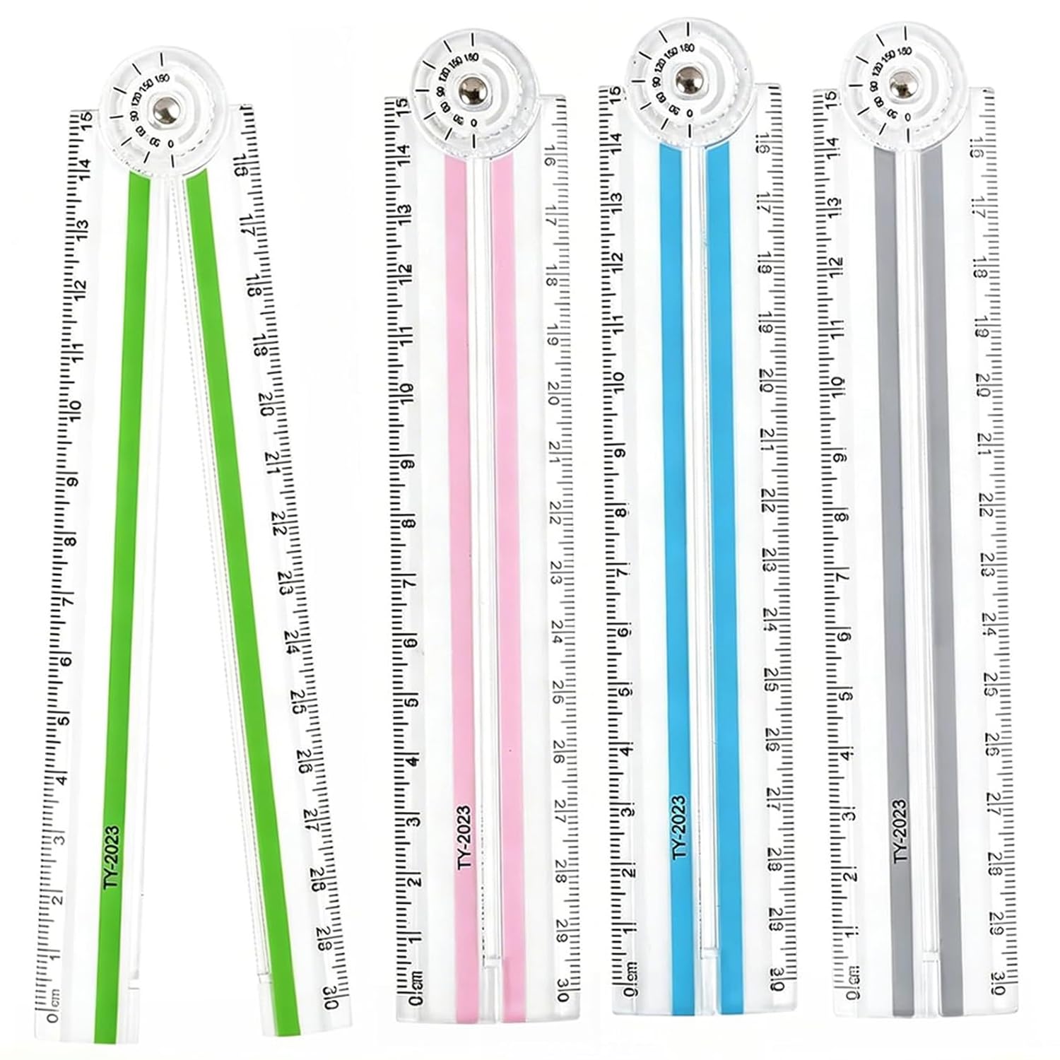 Vwejofff 4-Pack 30Cm Foldable Ruler, Clear Folding Ruler With 15Cm Straight Edge, Shatterproof Plastic Geometric Ruler For School Math Geometry, Office, And Daily Learning