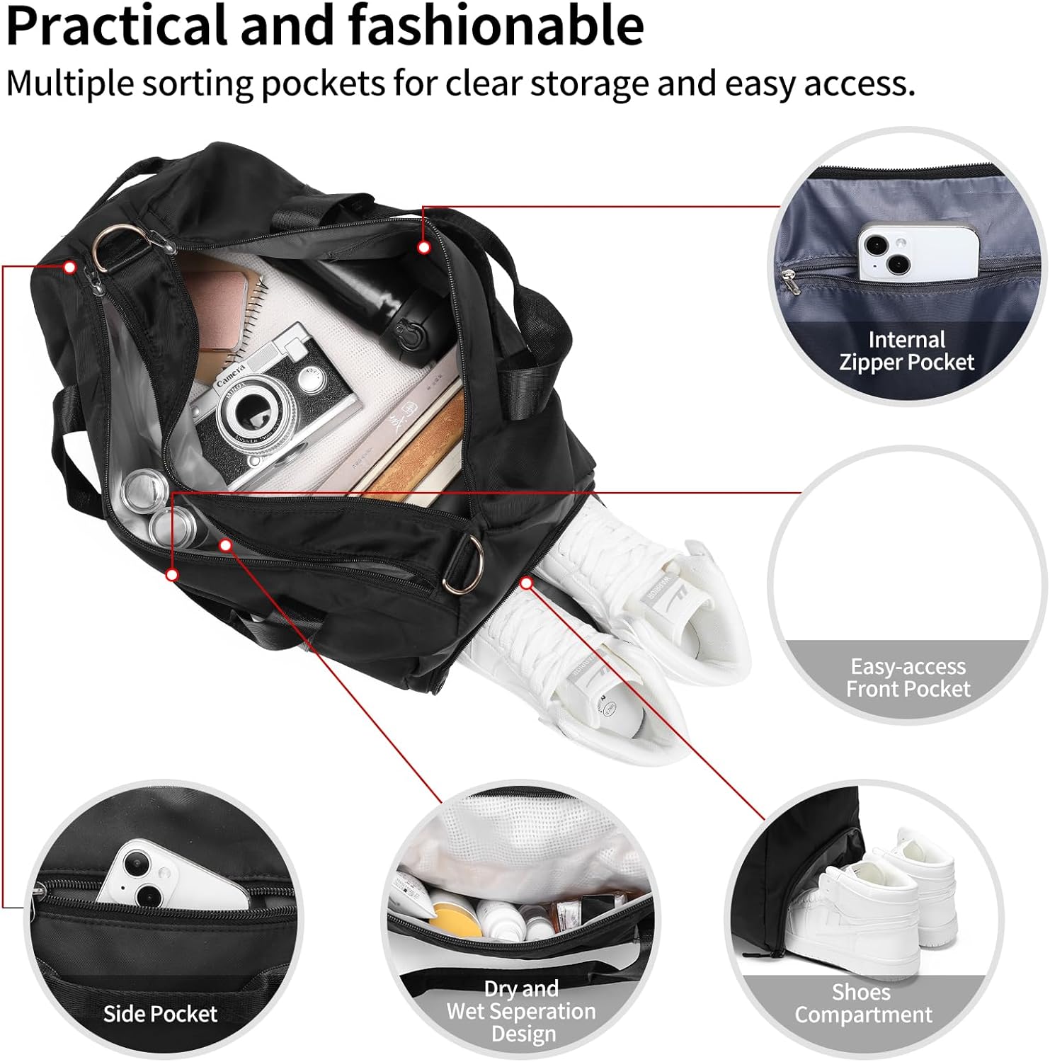 Gym Bag for Women Sports Duffle Large Wet Pocket with Shoe Compartment Overnight Weekender Carry on Bag Travel Sport - Image 2