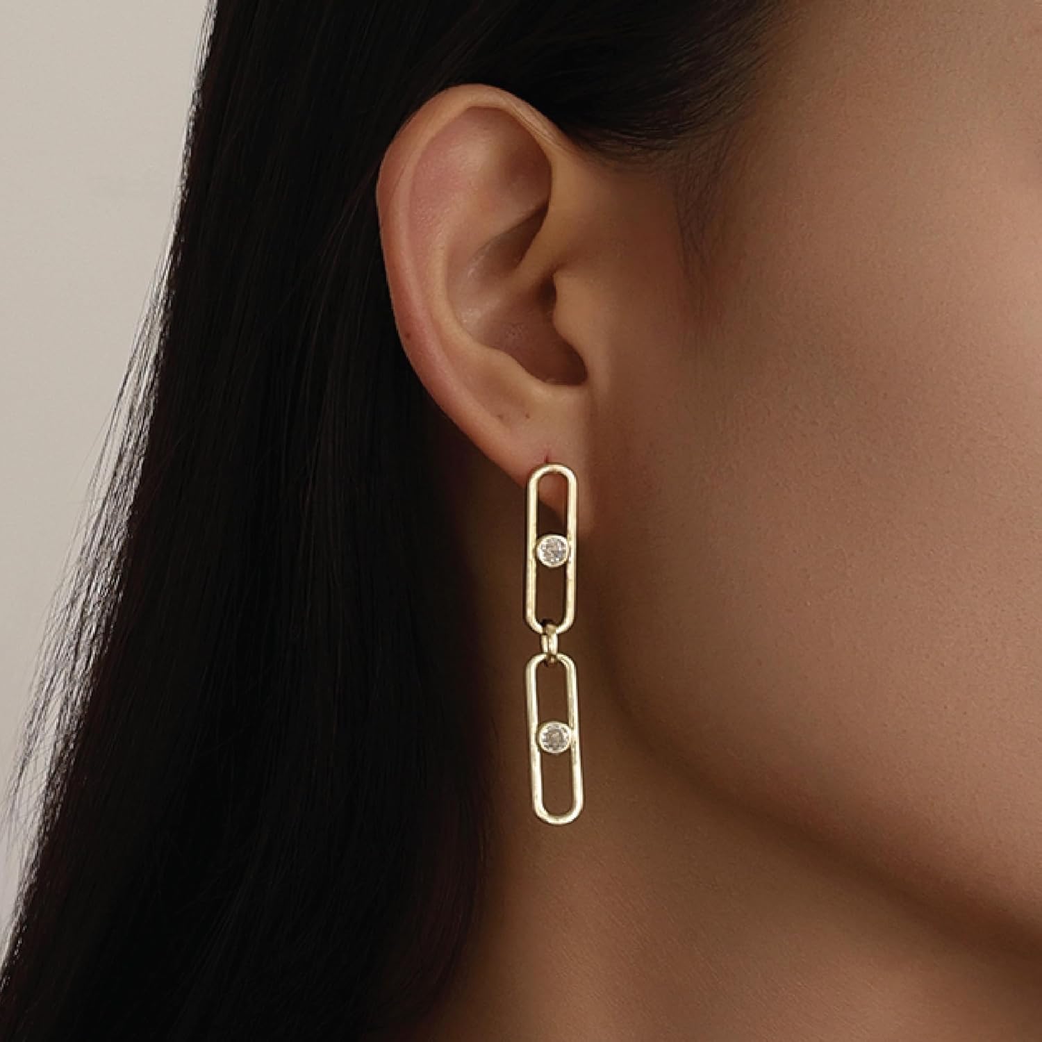 Gold Earrings for Women CZ Paperclip Drop Dangle Earrings, Sterling Silver Posts, Hypoallergenic Studs for Women Trendy Designer Jewelry - Image 4