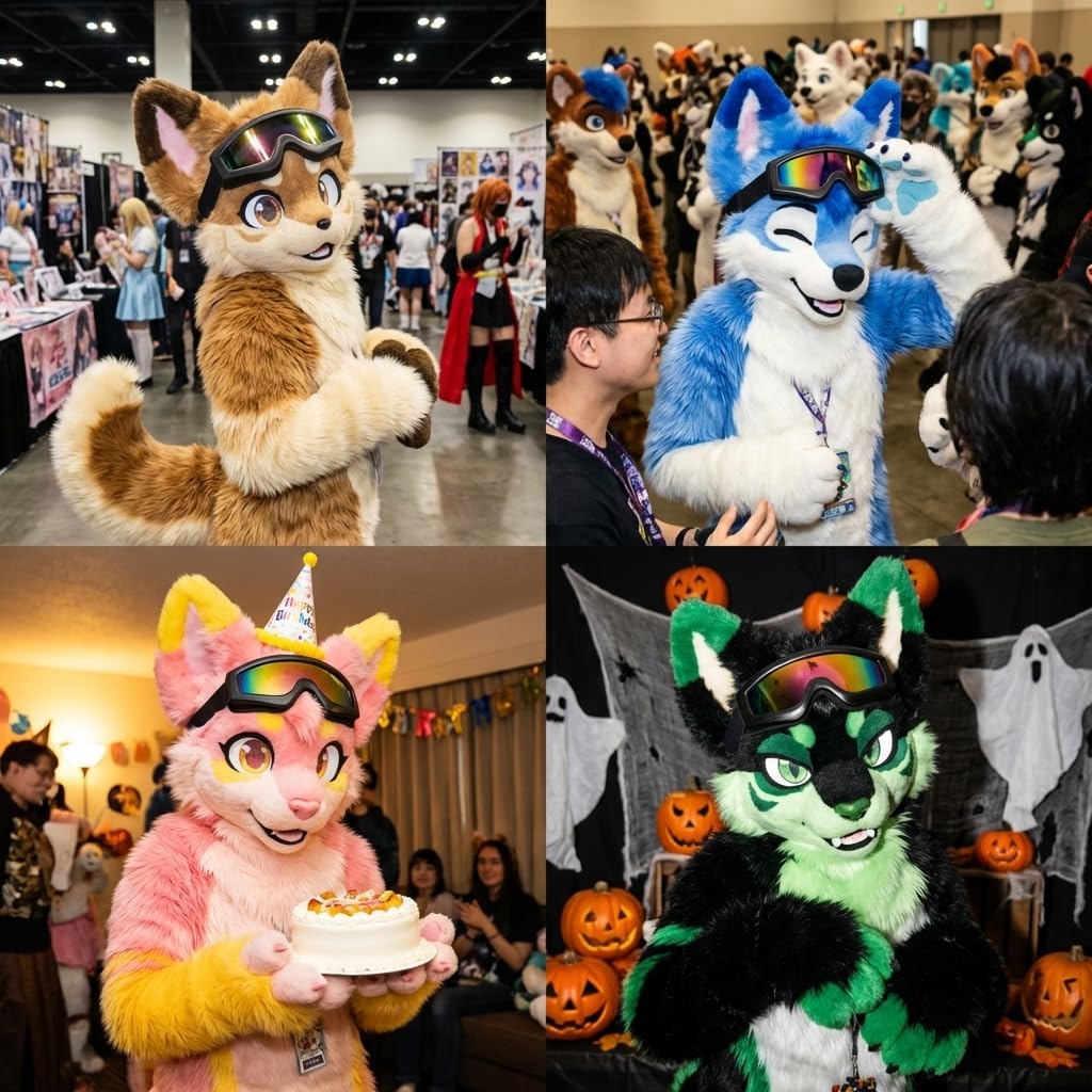 Occhiali da Fursuit con Lenti Riflettenti, Cinturino Regolabile, Accessorio Cosplay per Anime Convention, Furry, Comic Con e Halloween