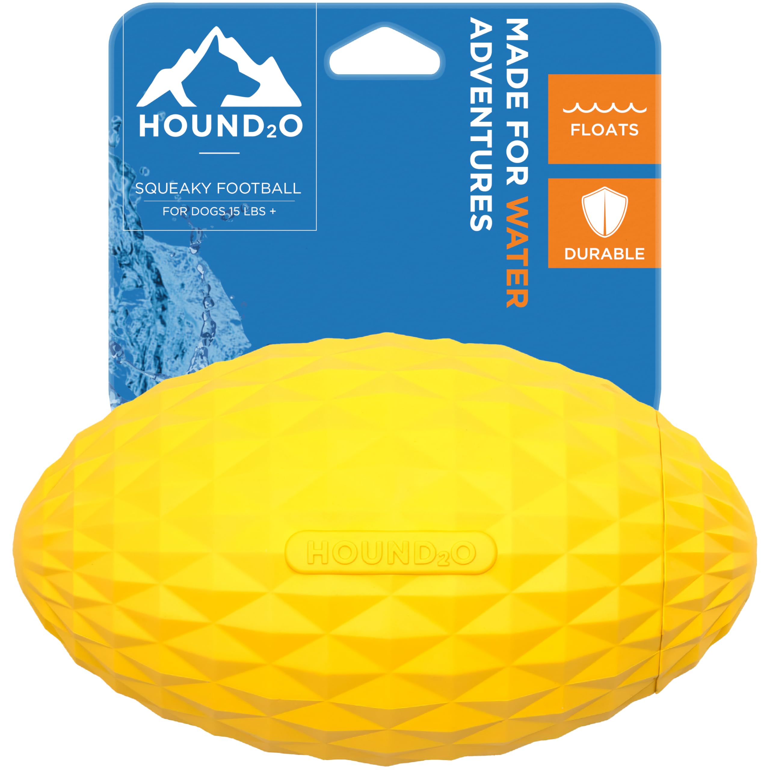 Playology Hound2O Dog Toys Squeaky Football Toy for Dogs to Chase Yellow Floating Outdoor Toy - Easy to