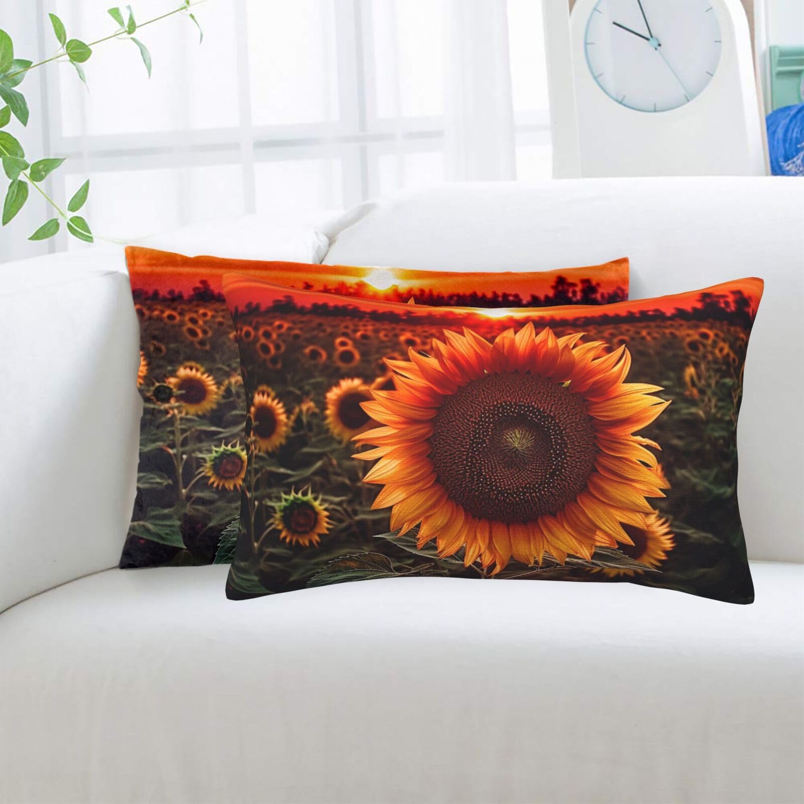 Sunset Sunflower Standard Pillowcases Sets of 2, Ultra Soft Microfiber Plush Pillow Cases 20"X30" Comfort Decorative Throw Pillow Cover with Hidden Zipper for Bedroom, Sofa, Couch