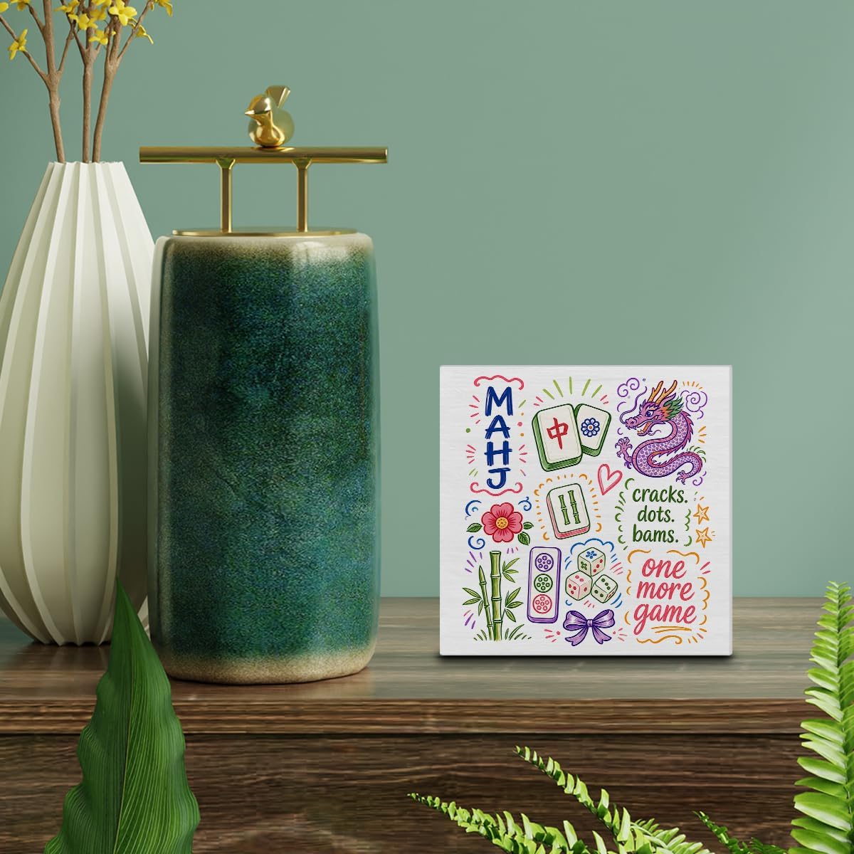 Mahjong Decor, Gifts for Mahjong Players, One More Game Wood Box Sign image 3