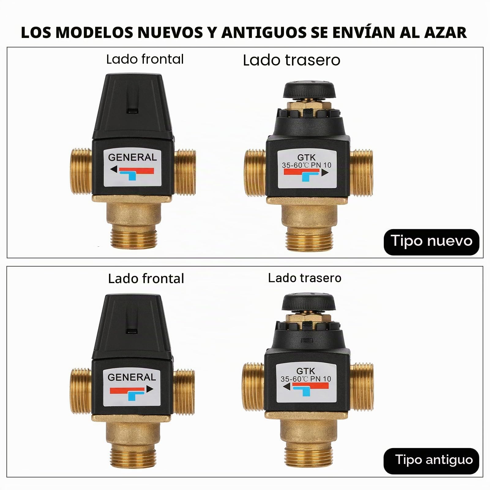 Válvula mezcladora termostática, válvula mezcladora termostática de latón DN20 de 3 vías, para Calentador de Agua Sola, de 35 a 60 grados, función antiquemaduras