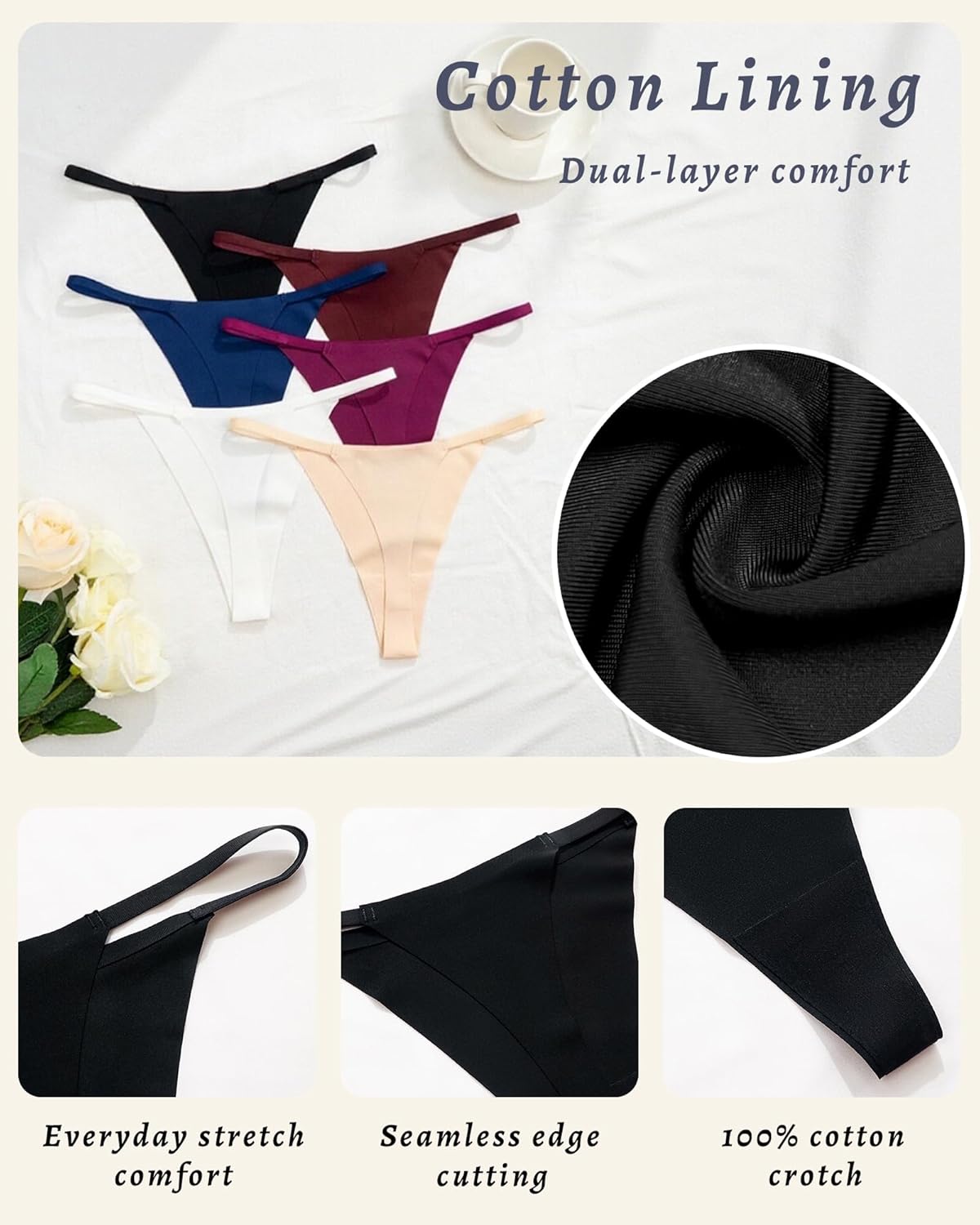 Women's Seamless No Show Thongs, Breathable Daily Underwear - Image 3