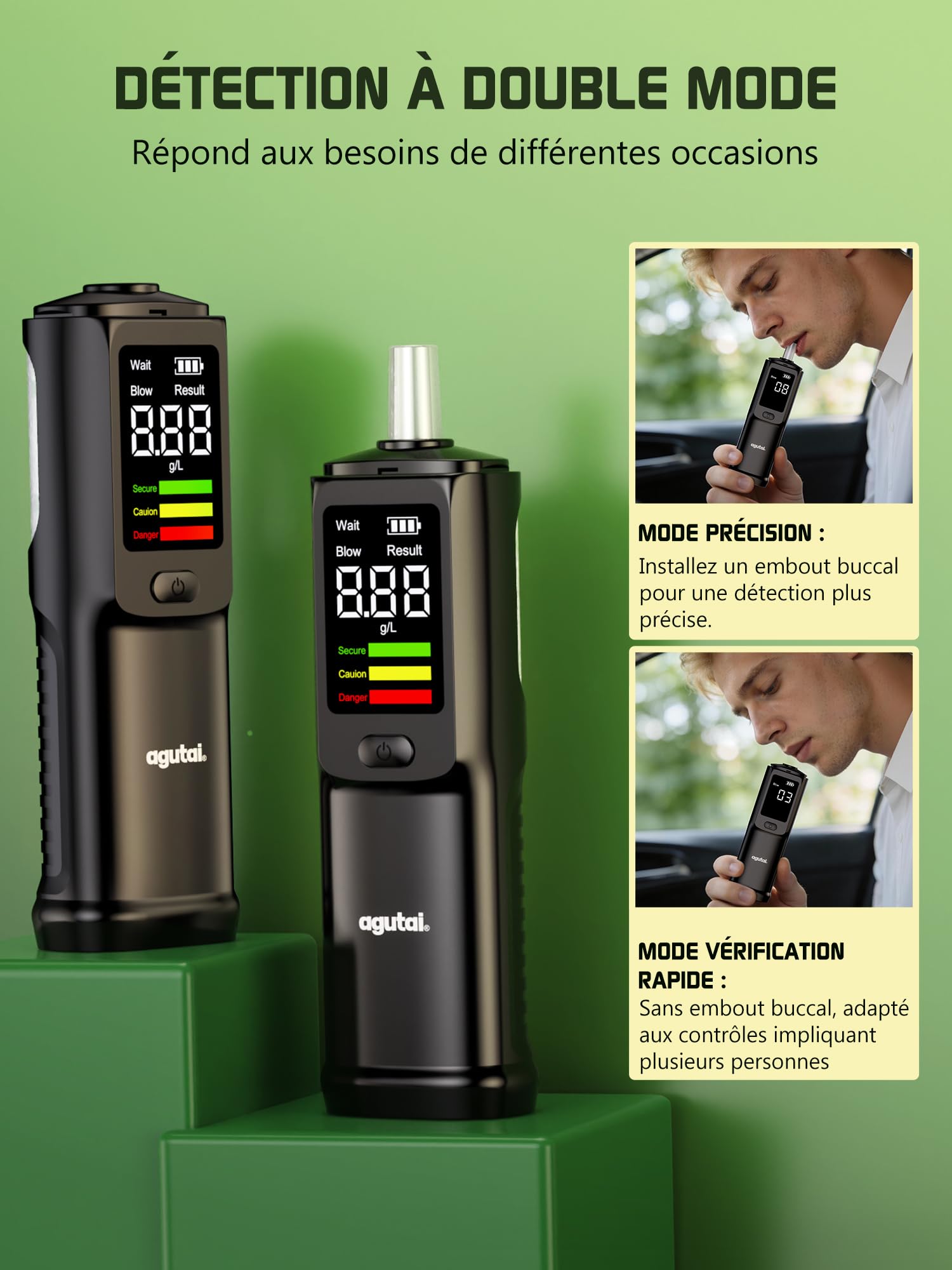 Ethylotest Electronique Homologué Alcootest Ethylometre : Professionnel Etiloteste Rechargeable Éthylomètre Haute Précision avec Affichage Numérique LCD - Portable Testeur d'alcool 10 Embouchures Noir