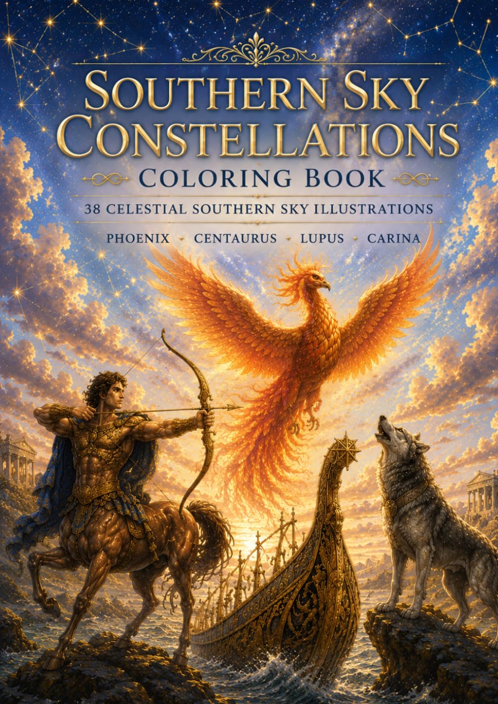 Southern Sky Constellations Coloring Book: 38 Mythical Southern Sky Illustrations Inspired by the Stars for Relaxing and Creative Coloring (Celestial Constellations Coloring Series)