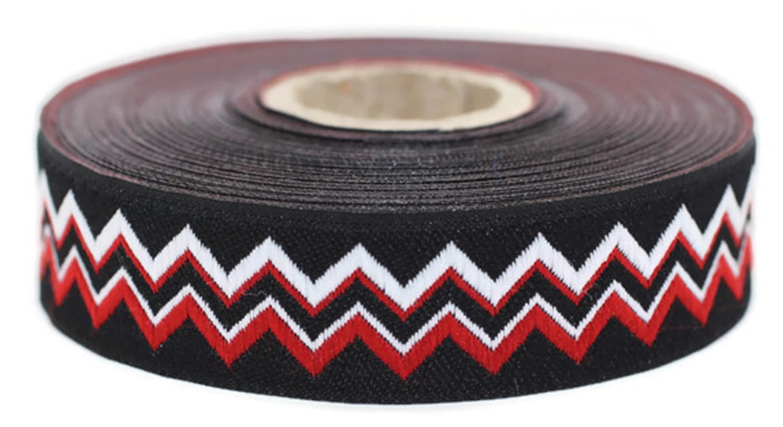 Bordure jacquard rouge et blanc 2 cm ruban zigzag géométrique tissé accessoires vêtements 10m