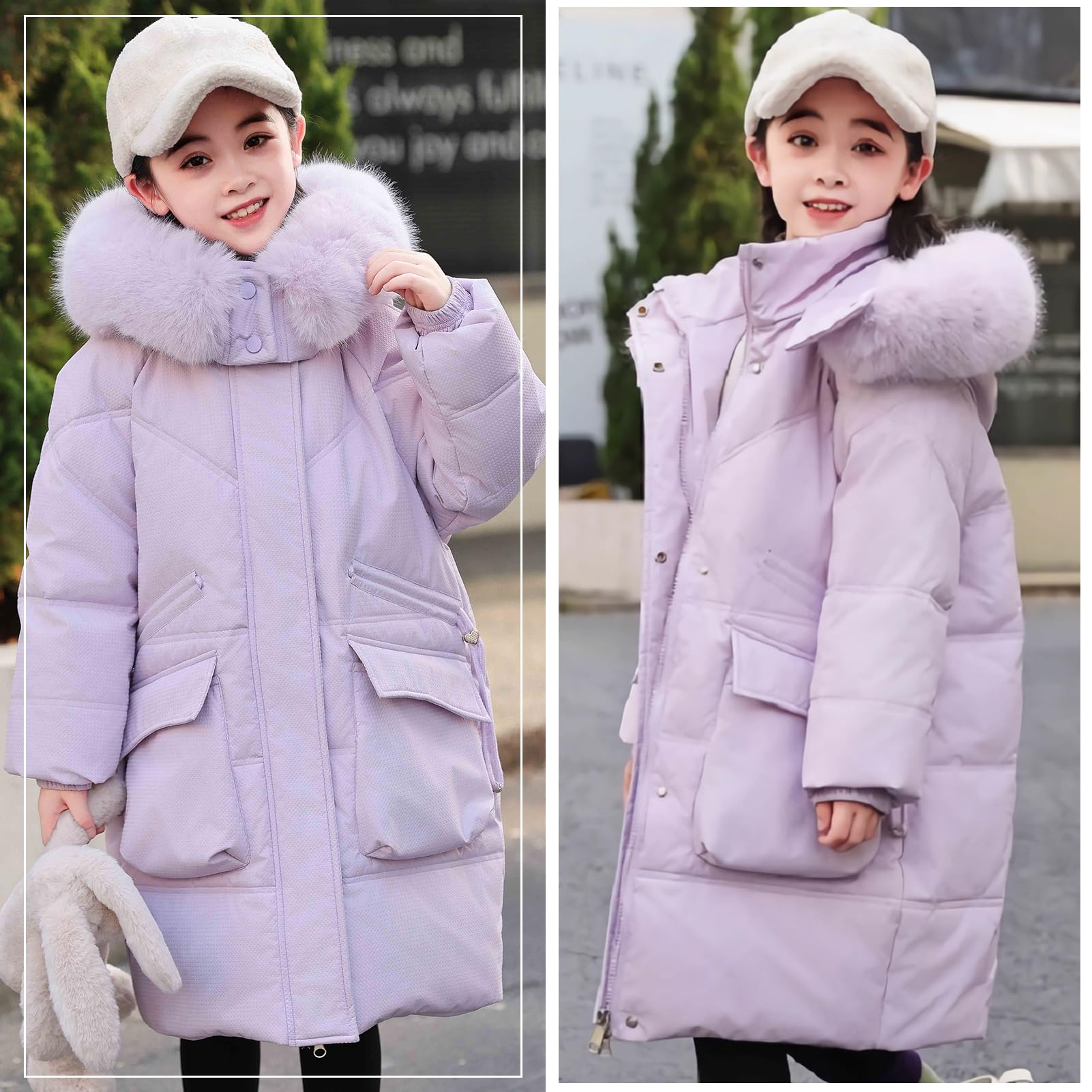 Chaqueta Acolchada Niñas Abrigo Invierno con Capucha Chaqueta de Plumón Caliente Down Jacket