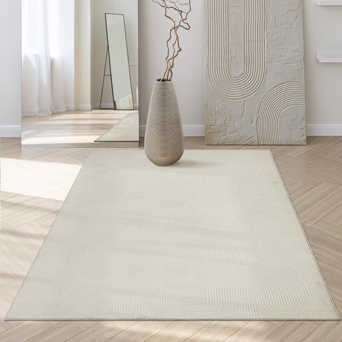 Mia’s Teppiche Rosy – Tapis 3D élégant avec Dos antidérapant, Doux, antiglisse et Facile d’Entretien, Crème, 120 x 160 cm