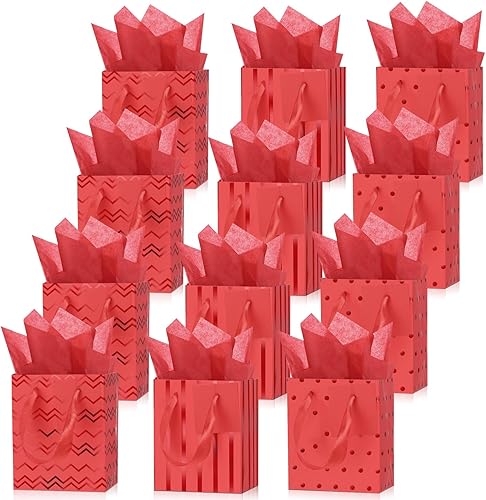 Miniatura 24 de Tenare 12 bolsas de regalo pequeñas, mini bolsa de papel metálica a granel con asa de papel de seda para envolver regalos, día de San Patricio