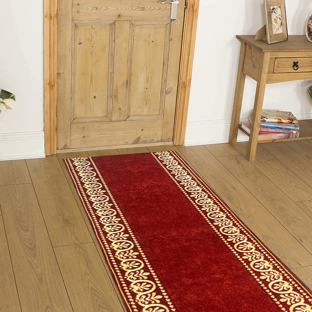 Rugs City Modern Carpet Runner Grey Brown Red Black Rubber Backed Non Slip Very Long Hallway Hall Entrance Corridor Kitchen Washable Rug custom Length Priced Per Foot(6ft (67cm X 183cm), Red)