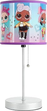 LOL Surprise Kids Stick Table Lamp,Pull Chain On/Off with Themed Printed Decorative Shade, Bedroom & Playroom Lighting