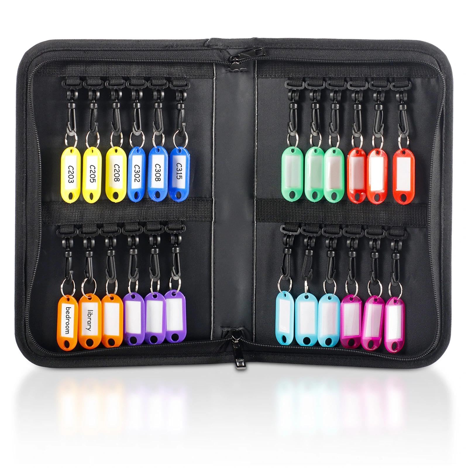 Organisateur de Trousse de Clés à Fermeture Portable Etanche avec 24 Crochets et Etiquettes Livre de Rangement Imperméable et Ignifuge pour Bureaux Agences Immobilieres et Hotels