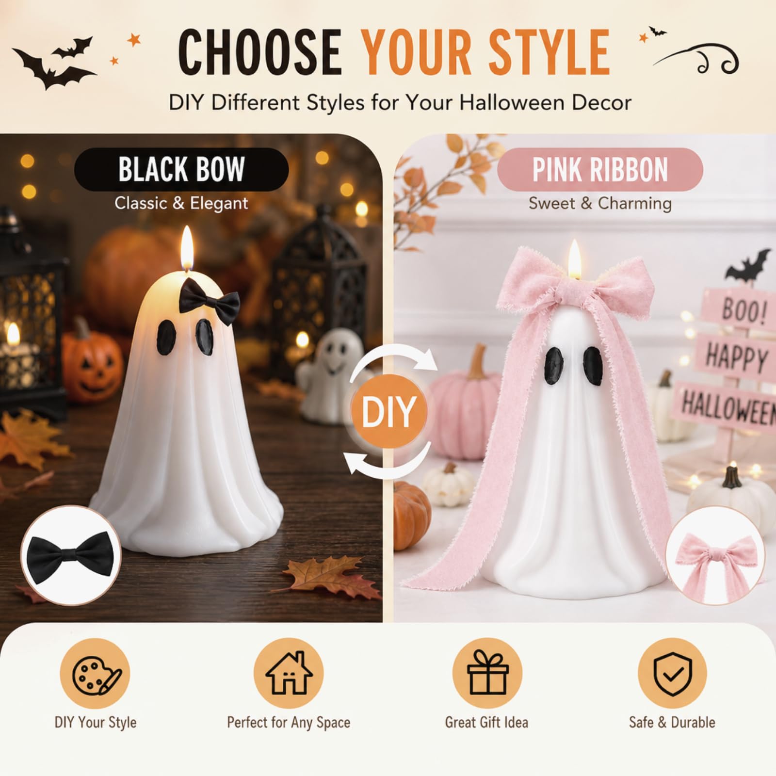 Baquler Velas LED parpadeantes sin llama con temporizador, control remoto, aroma a pilas (blanco, fantasma)