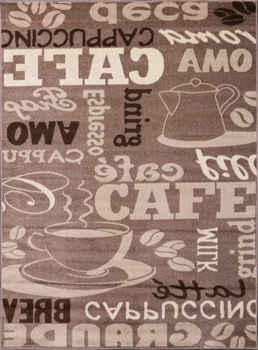 VIMODA Küchenteppich Teppichläufer Coffee Modern Kaffee Design in Braun Beige Teppich für Lounge oder Küche, Maße:120x170 cm