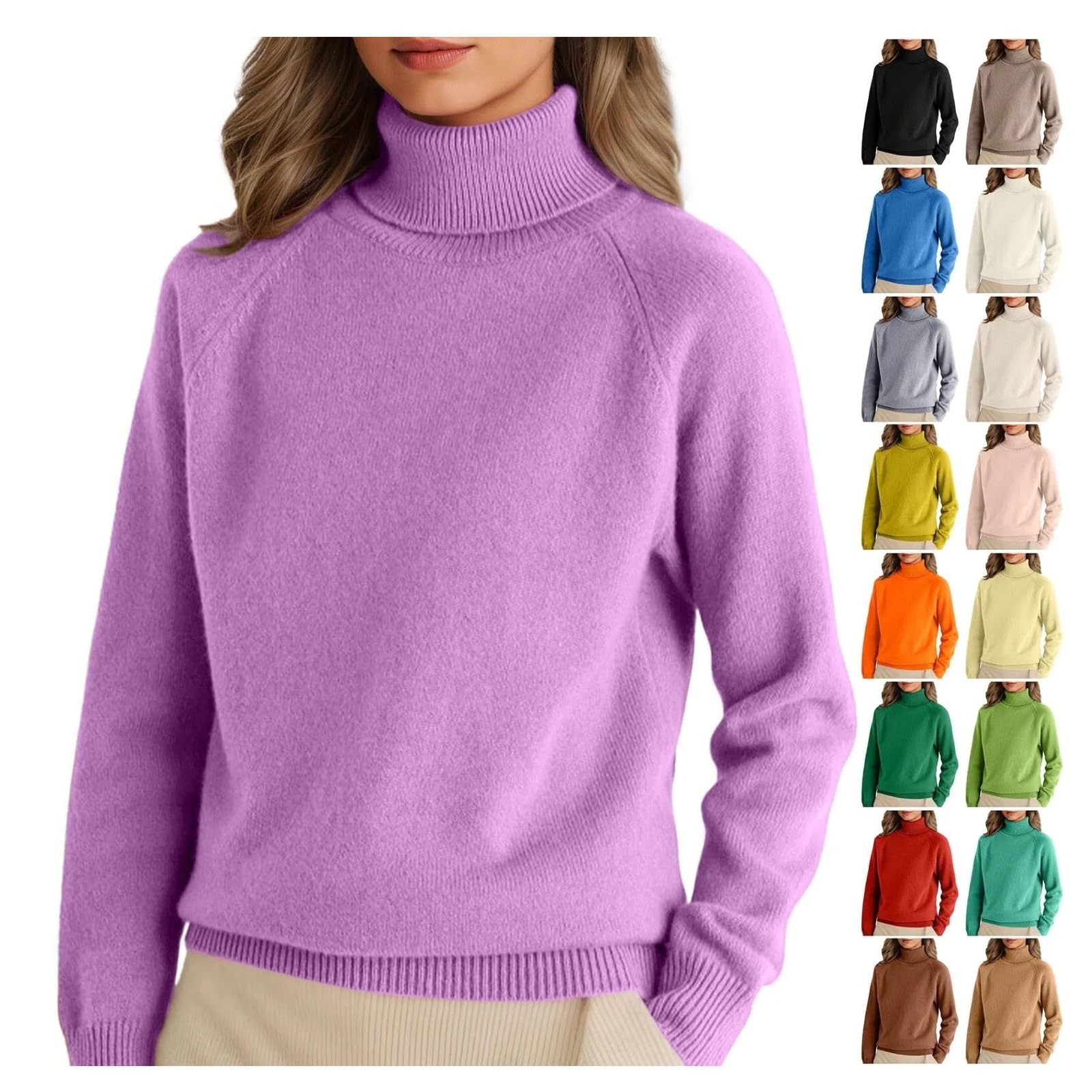 Purple Sweaters for Women Trendy Half Turtleneck Long Sleeve Jumper Knitted Pullover Warm Mock Neck Plus Size Tops