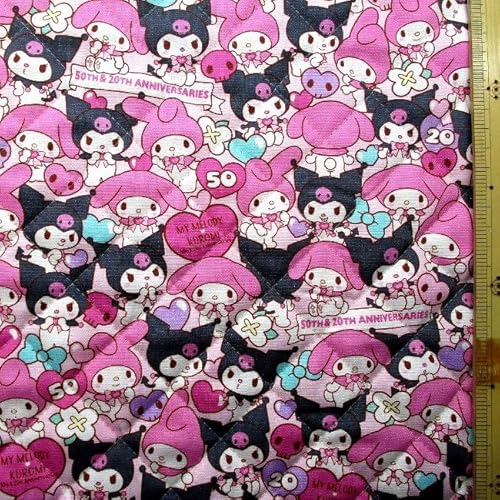 ◇ ＜ 40cm単位で販売 ＞Q- マイ メ ロ デ ィ 50th ・ク ロ ミ 20th （ ピンク系) 柄番号124 キルティング生地 キルト 生地幅-約106cm 表地-オックス（ 綿100％)（ ピロル ）