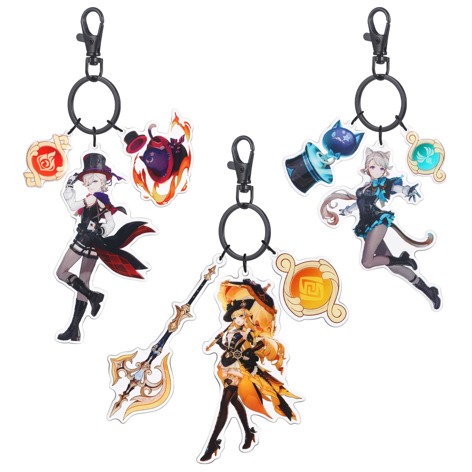 UTIEHDGenshin Impact Character Keychain Set, 3 Pieces Acrylic Figures Key Chains Anime Fan Item