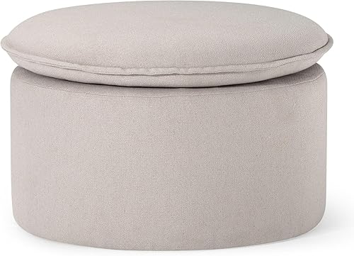 Maven Lane Lyra Contemporary Large Round Upholstered Ottoman, Cushioned Footrest