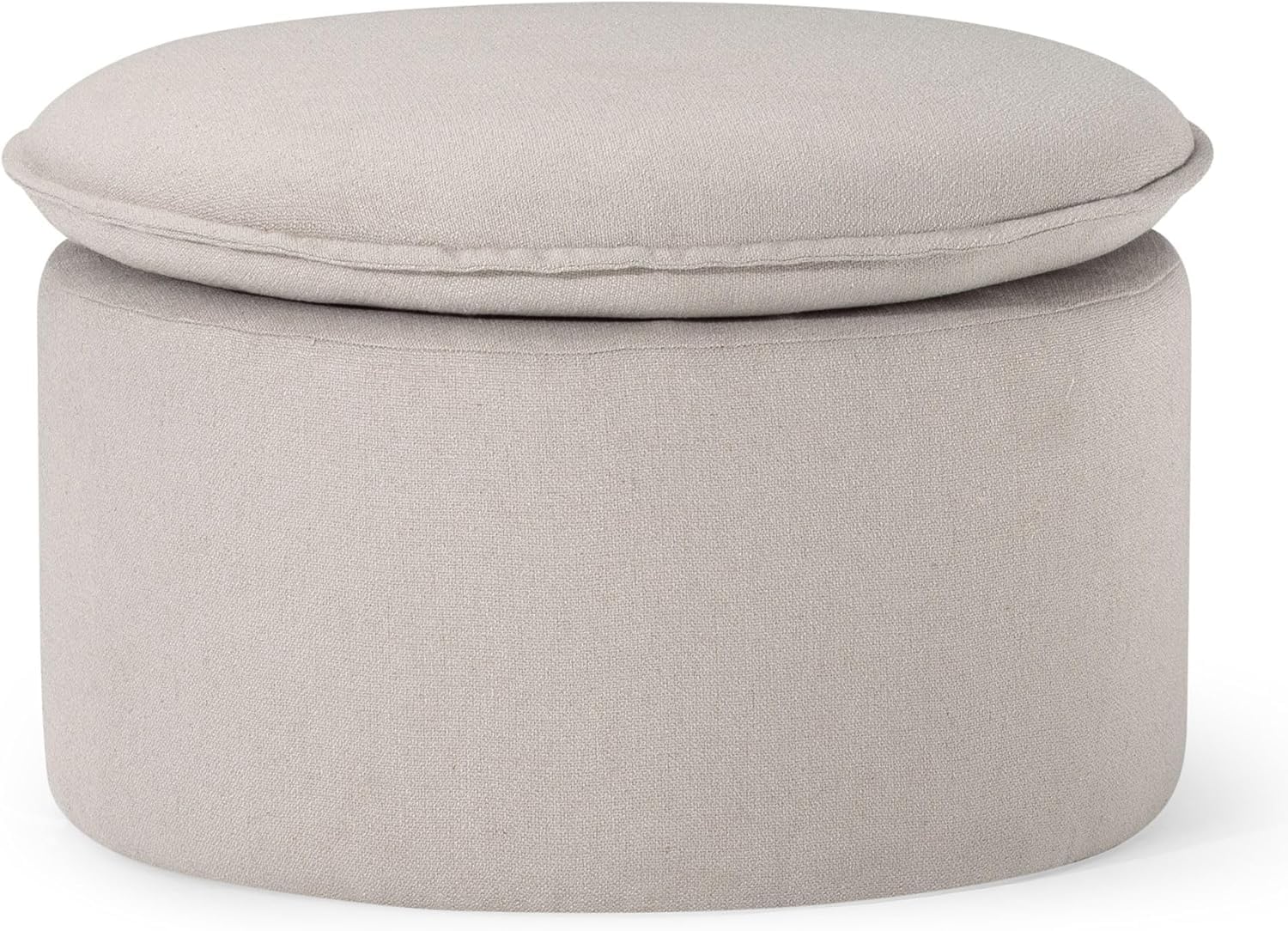 Maven Lane Lyra Contemporary Large Round Upholstered Ottoman, Cushioned Footrest for Living Room Couch, Chair, or Dorm Room in Dove Fabric Upholstery