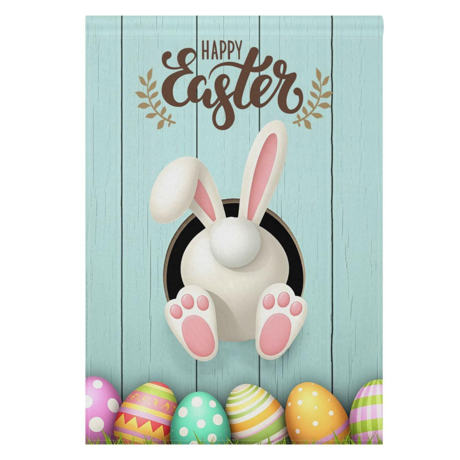 Wamika Happy Easter Eggs Bunny Tail Garden Flag 12 x 18 Double Sided, Easter Day House Yard Flags Welcome Spring Outdoor Indoor Banner for Party Home