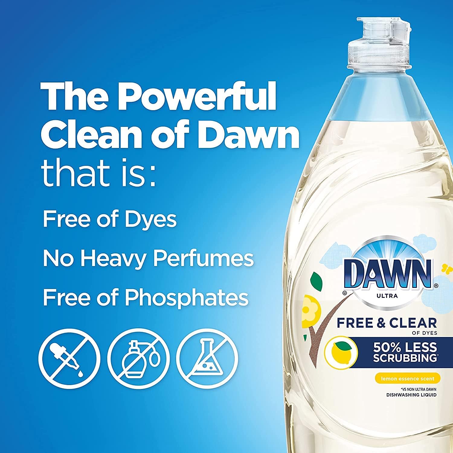 Dawn Free & Clear Dishwashing Liquid Dish Soap (3x24 oz) + Dawn Non-Scratch Scrubber Sponge (2 Count), Lemon Essence : Health & Household