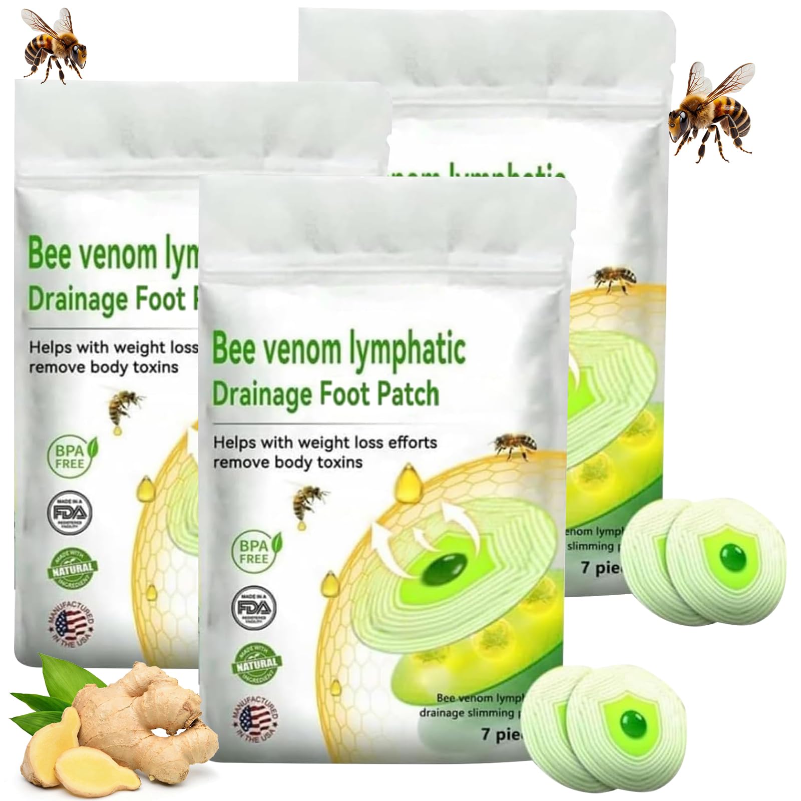 XdealCozyxc3 Pack Bee Venom Patches, Drainage Massage Foot Care Patch, Bee Venom Lymphatic Drainage Patches