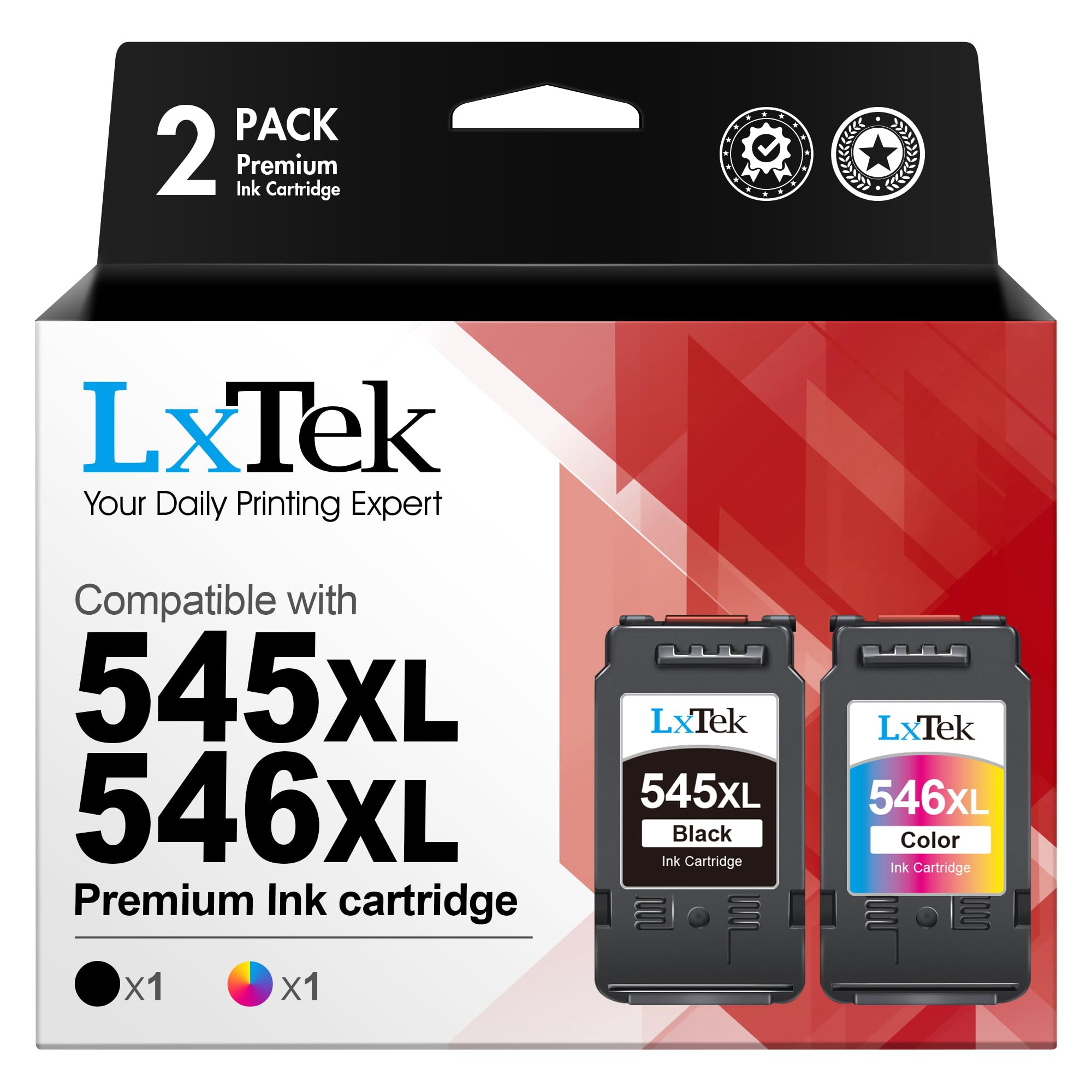 LxTek PG-545XL CL-546XL Ink Cartridges Replacement for Canon 545XL 546XL for PIXMA TR4551 PIXMA MG2550 PIXMA MG2550S PIXMA TS3150 TS3350 TS3351 TS3450 TS3452 TR4650 (Black Colour, 2-Pack