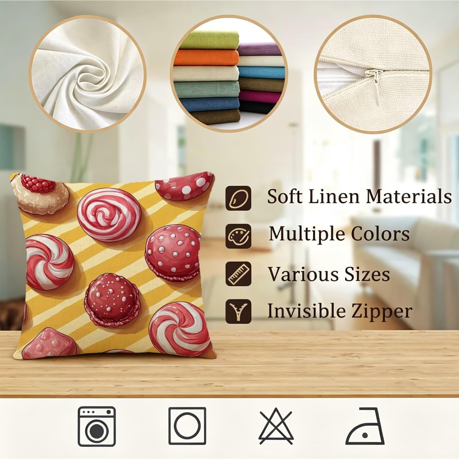 Outdoor Kissen 60x60 cm, Süßigkeiten Kissenbezug Leinen Sofakissen GJ-284