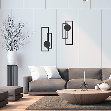 Peryiter 2 Pcs Minimalist Metal Abstract Wall Art Black Living Room Decor