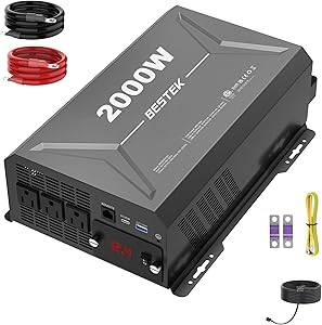 BESTEK 2000W Car Power Inverter, DC 12V to 110V AC Converter Car Outlet Adapter with USB-C PD30W QC18W Cigarette Lighter Plug, 3 AC Charger Outlets and Dual USB Ports for RV Road Trips