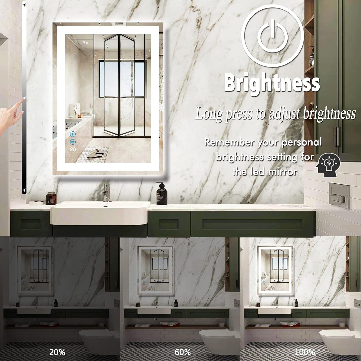 THEKLA 20 x 30 Inch Bathroom Vanity Mirror with Lights 3 Color Front Light up Mirror for Bathroom Wall LED Mirror Touch Control Lighted Mirror Anti-Fog Dimmable 30 Inch Rectangle Bathroom Smart Mirror