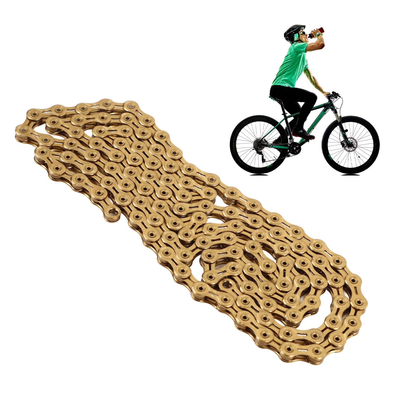 KIMISS Catena per Bicicletta a 11 velocità per Mountain Bike e Bici da Strada - Acciaio Ad Alto Tenore di Carbonio, Finitura Oro Titanio, Forte Resistenza Alla Tensione, Ideale per la Guida su