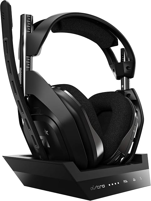 ASTRO Gaming A50 Gaming Headset + Charging Base Station, Game/Voice Balance Control, 2.4 GHz Wireless, 15 m Range, for PS5, PS4, PC, Mac - Black/Silver